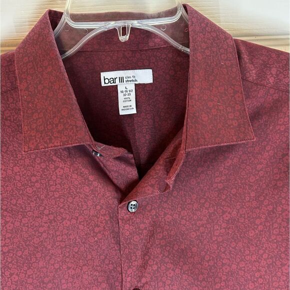 New Bar III Burgundy Red Button Down Long Sleeve Collared Dress Shirt L - Picture 3 of 10